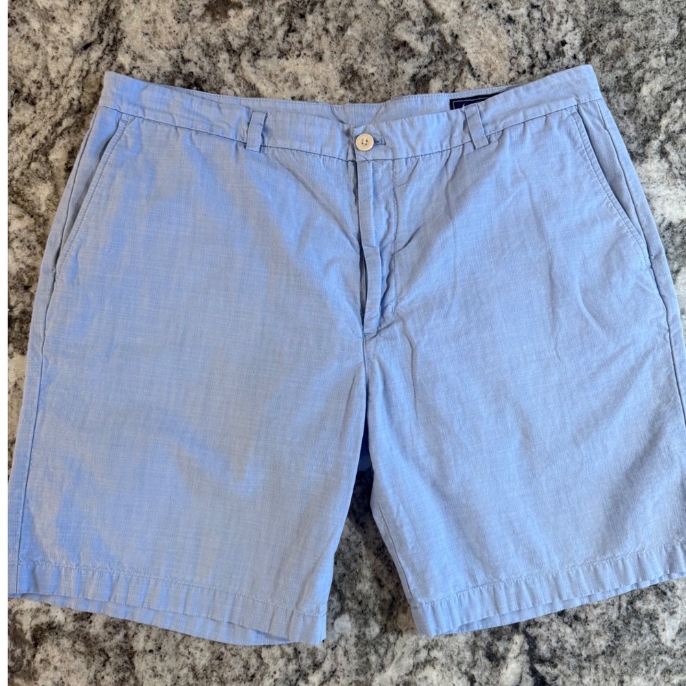 Vineyard Vines Mens‎ 40 Breaker Shorts Light Blue Linen Cotton Blend Chambray